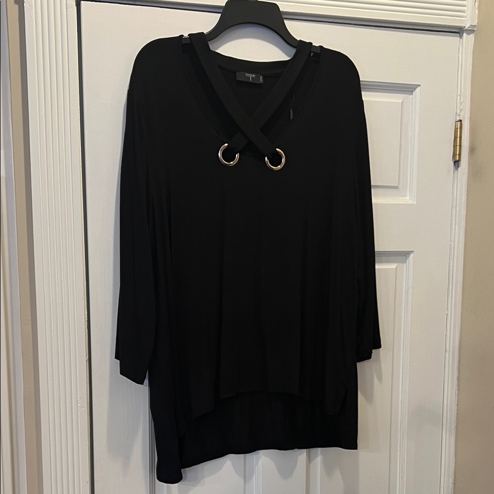 Tahari Black Tunic with Gold Ring Accents